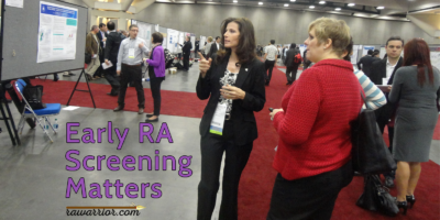 Early RA screening matters. Kelly at a poster session.